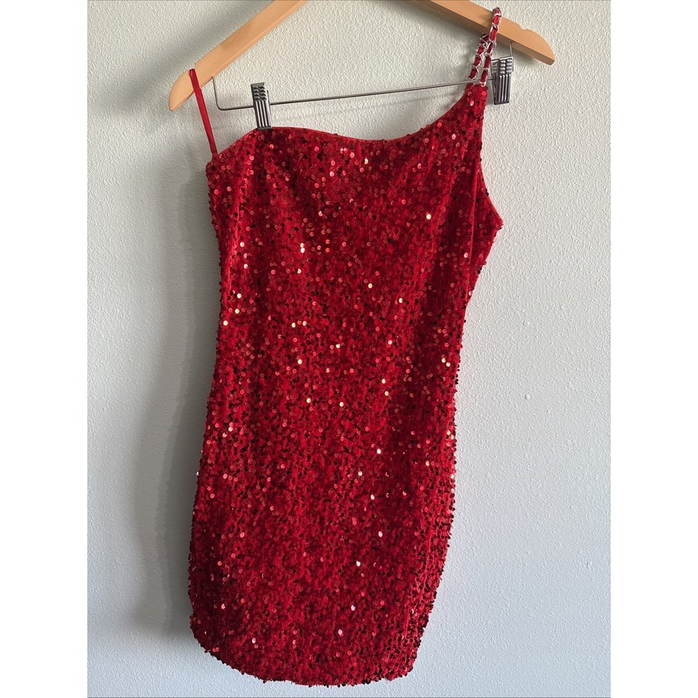 Red‎ Sequin One shoulder Bodycon Dress Formal HOCO Cocktail Mini S